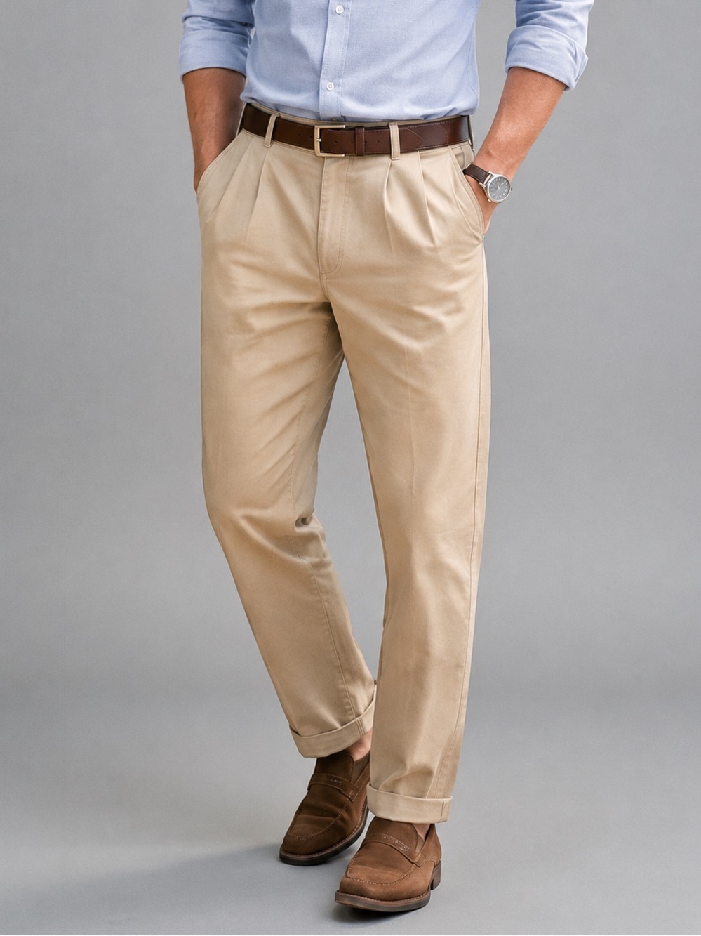 Vintage Pleated Khaki Chinos Mens 36 Relaxed Preppy Dadcore Pants